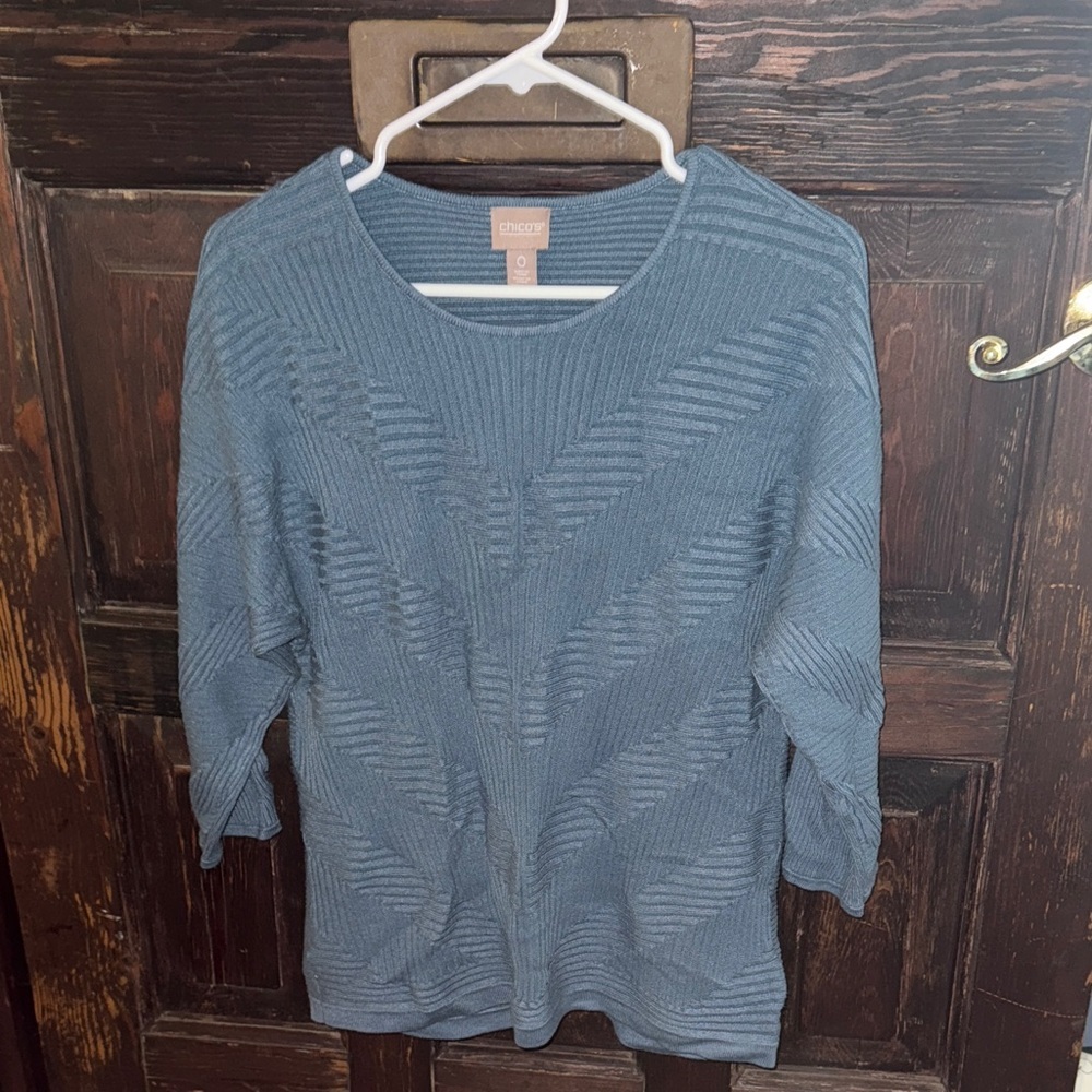 Chico's Textured Blue Crew Neck Sweater